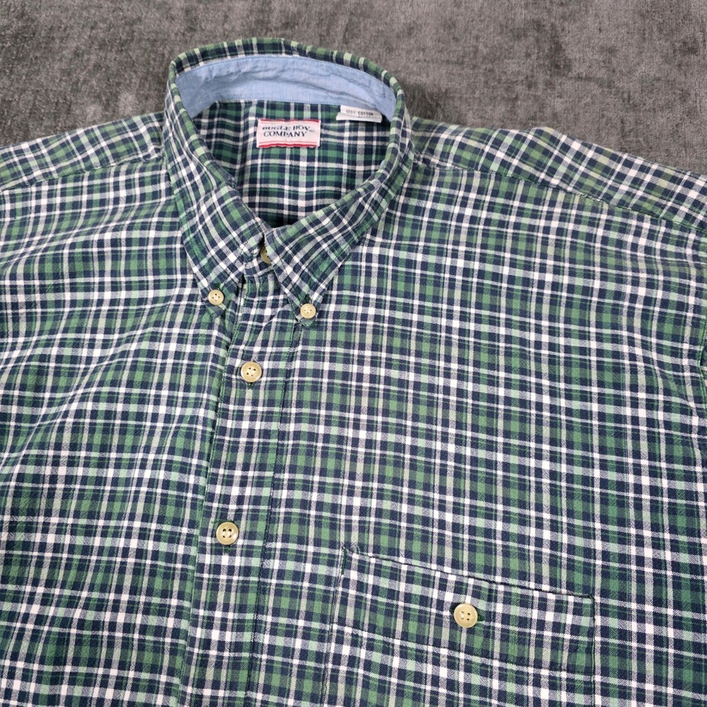 Bugle Boy Company Mens Large Green Navy Plaid Short Sleeve Button Down Shirt
